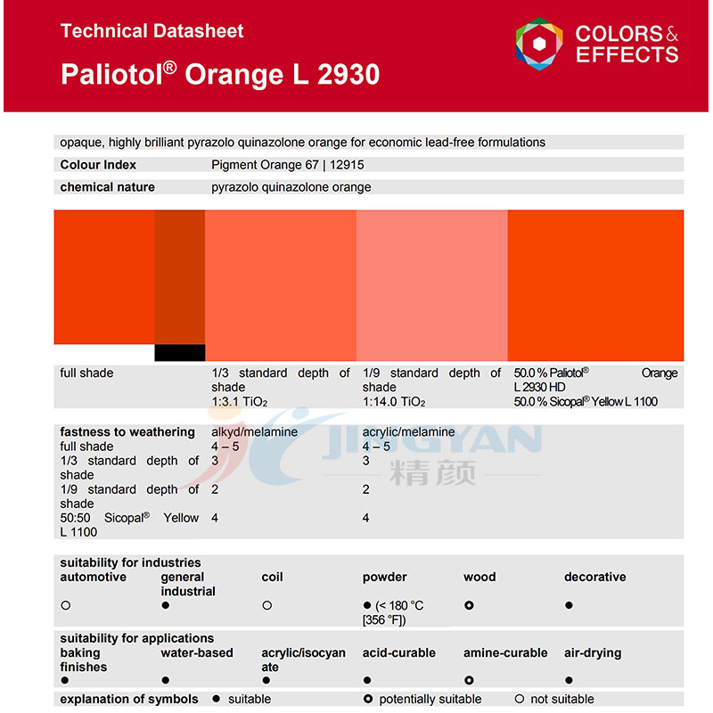 巴斯夫L2930HD喹酞酮颜料TDS技术说明书