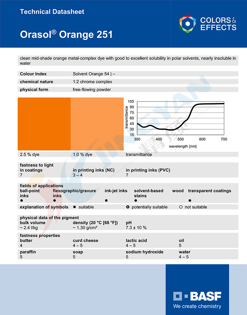 巴斯夫251橙金属络合染料TDS技术说明书