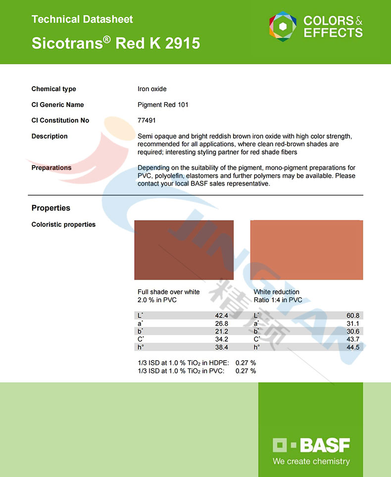 巴斯夫K2915氧化铁红技术数据表