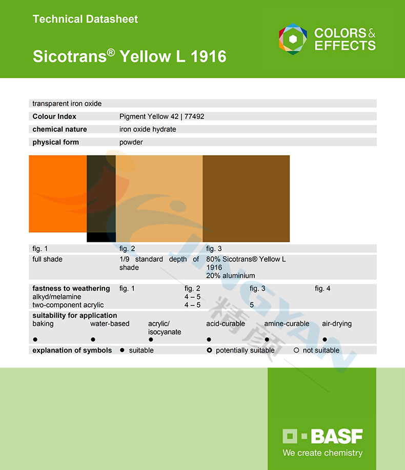 巴斯夫L1916透明氧化铁黄颜料技术指标